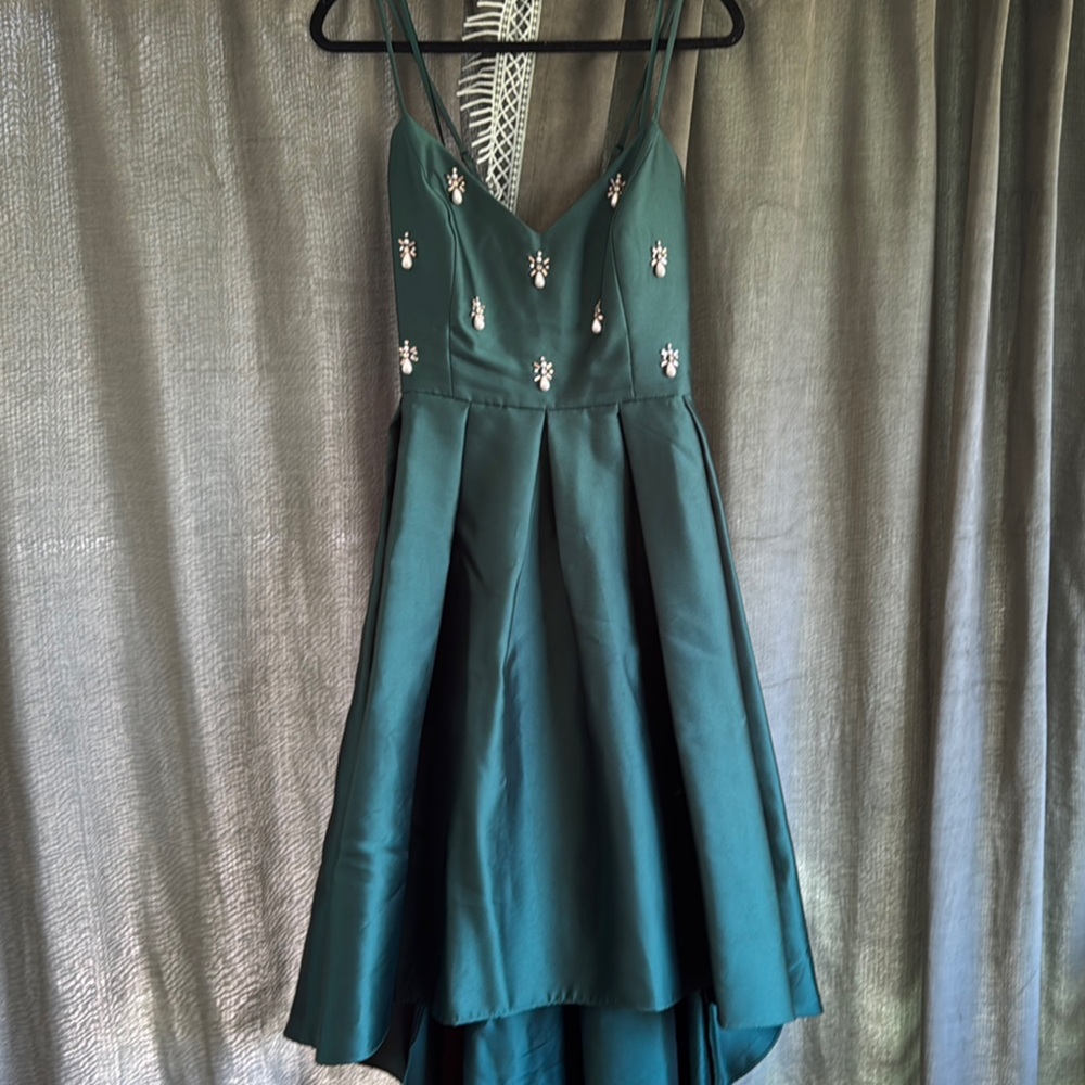 Eliza J Green High Low Dress with Elegant Design
